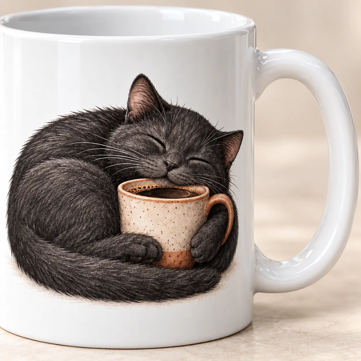 Coffee Cat Ceramic Mug — detail design mockup