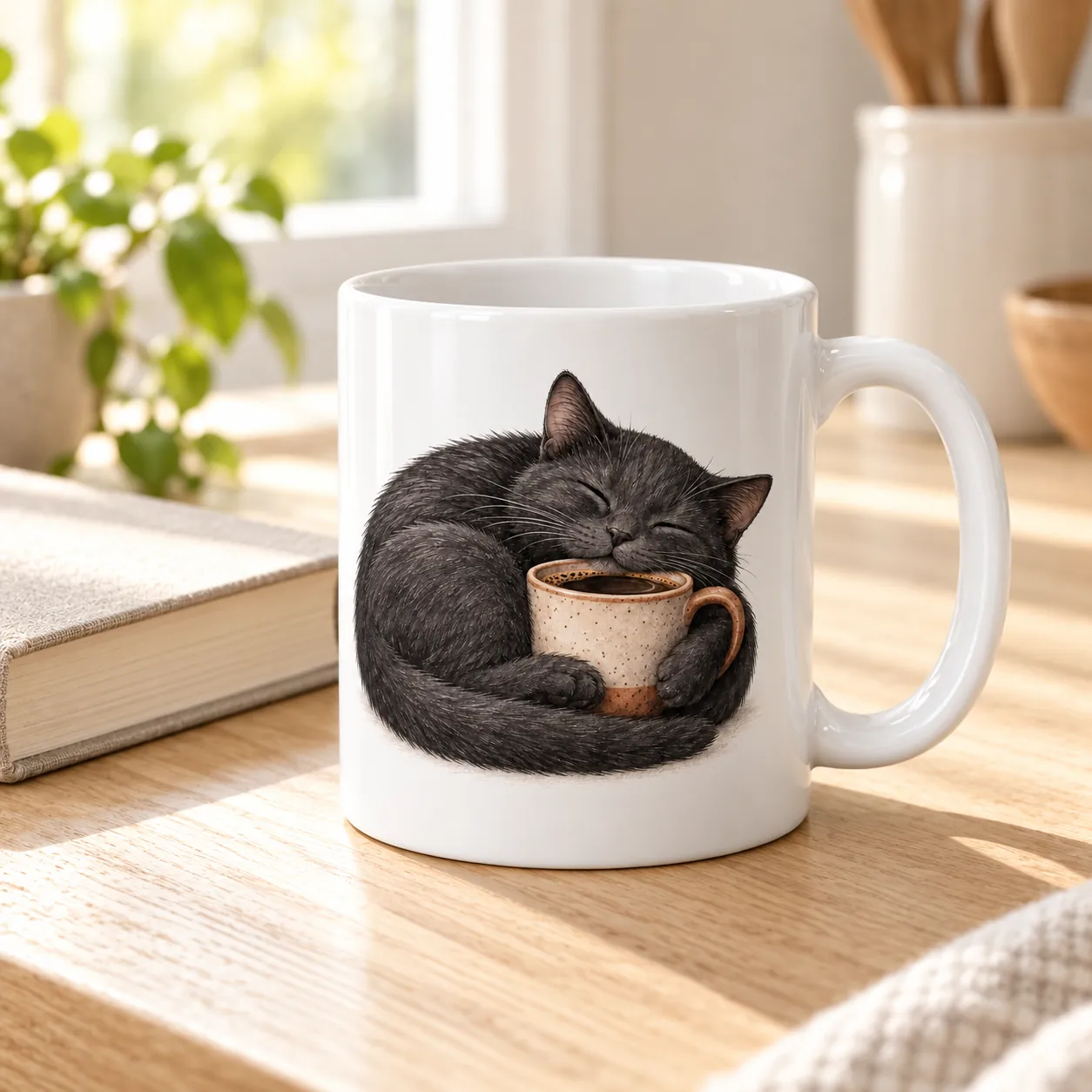Coffee Cat Ceramic Mug — lifestyle design mockup