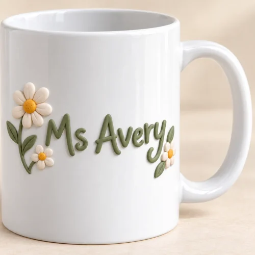 Teacher Bloom Ceramic Mug — detail design mockup