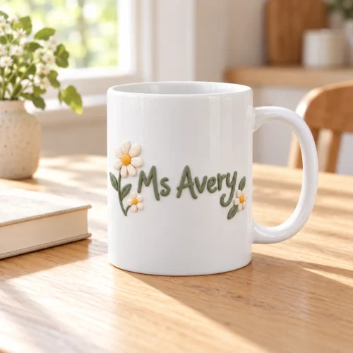 Teacher Bloom Ceramic Mug — lifestyle design mockup