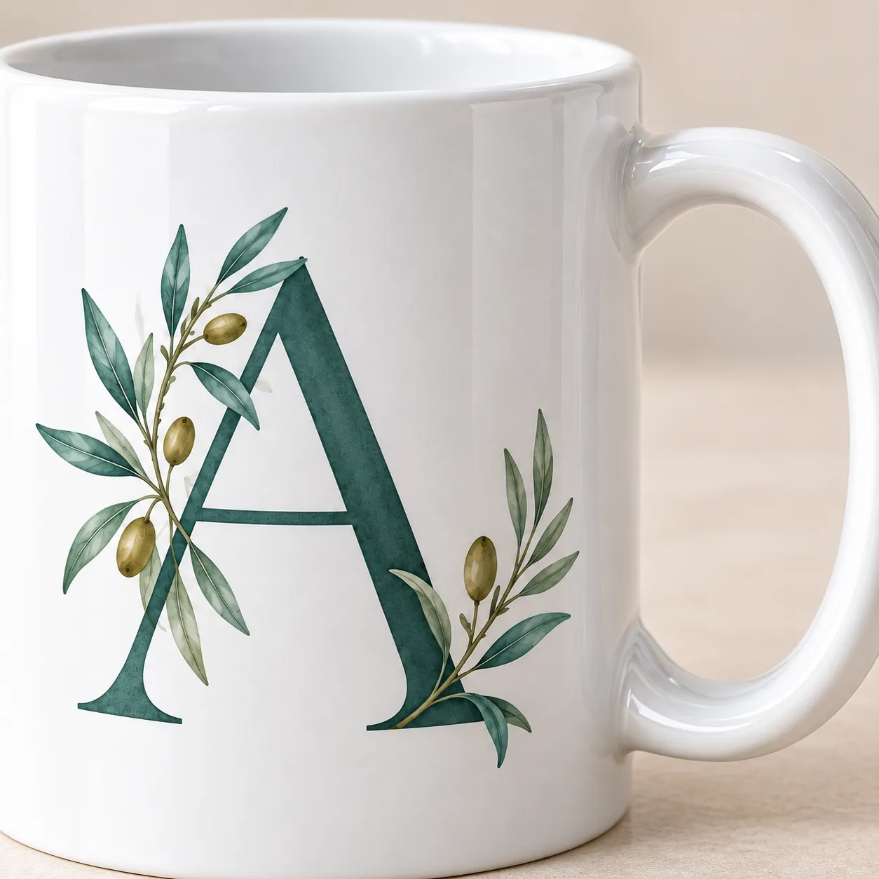 Quiet Initial Ceramic Mug — detail design mockup