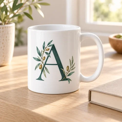 Quiet Initial Ceramic Mug — lifestyle design mockup