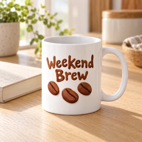 Weekend Brew Ceramic Mug — lifestyle design mockup