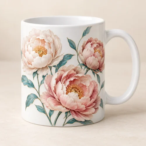 Peony Morning Ceramic Mug — main design mockup