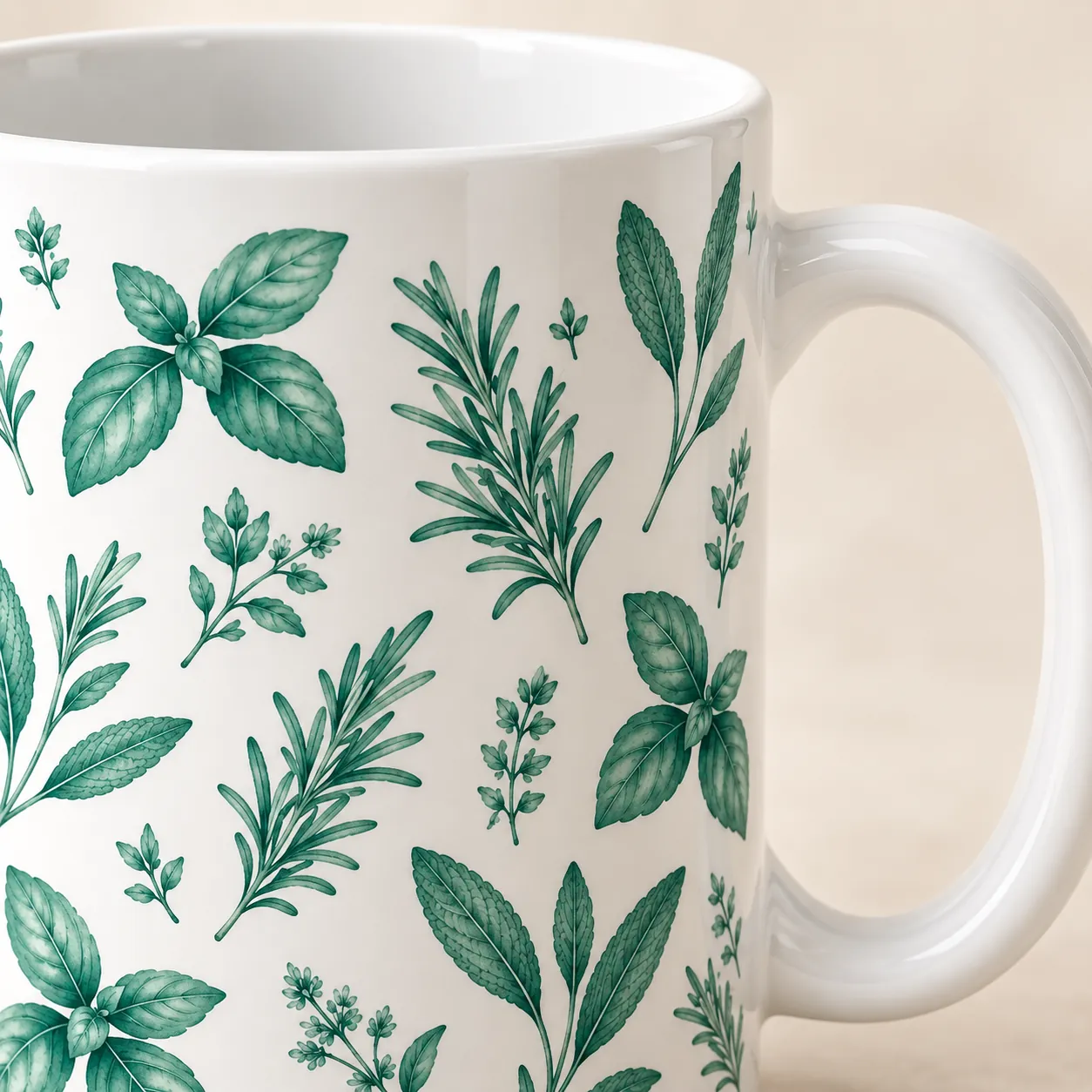 Herb Notes Ceramic Mug — detail design mockup