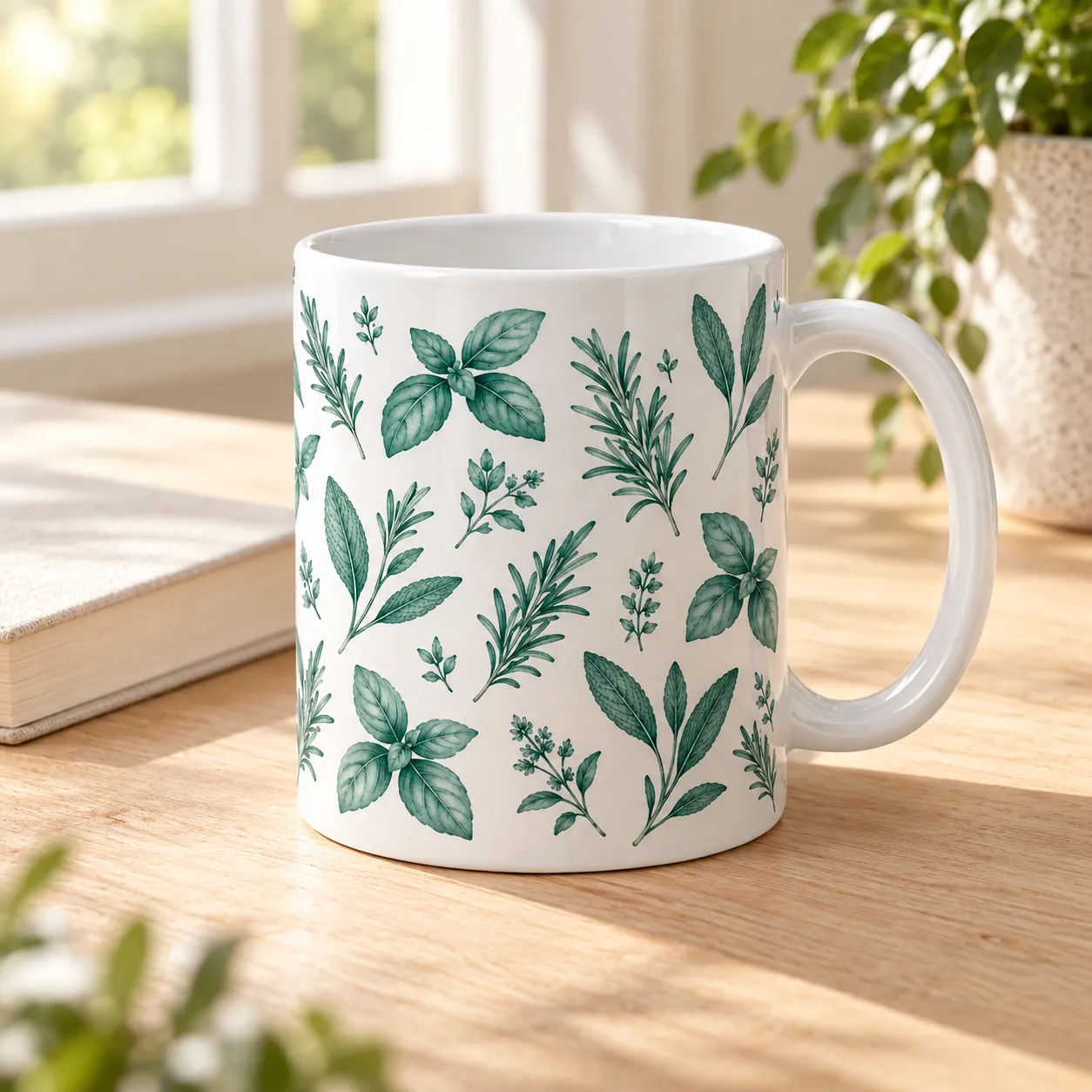 Herb Notes Ceramic Mug — lifestyle design mockup