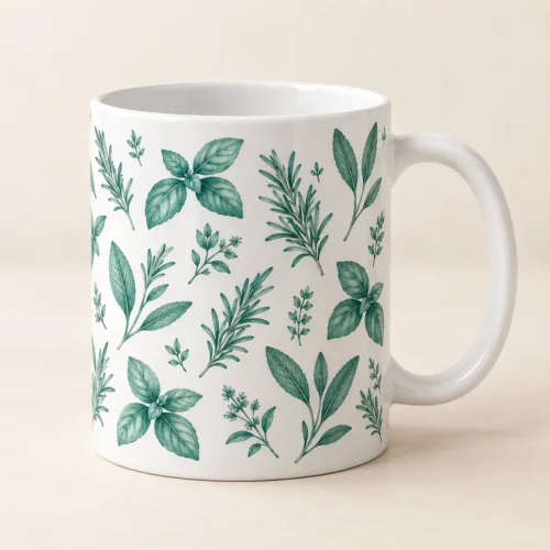 Herb Notes Ceramic Mug — main design mockup