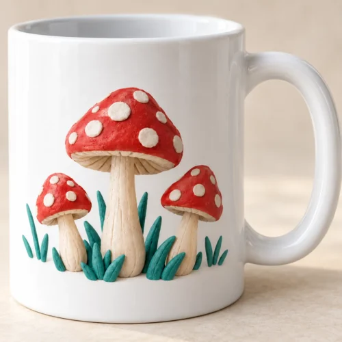 Tiny Mushroom Ceramic Mug — detail design mockup