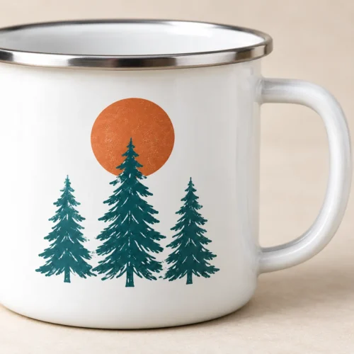 Camp Pines Enamel Camp Mug — detail design mockup