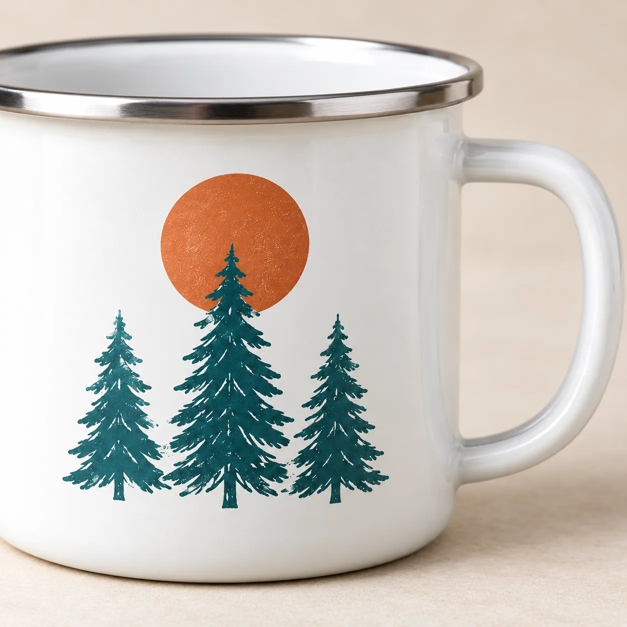 Camp Pines Enamel Camp Mug — detail design mockup