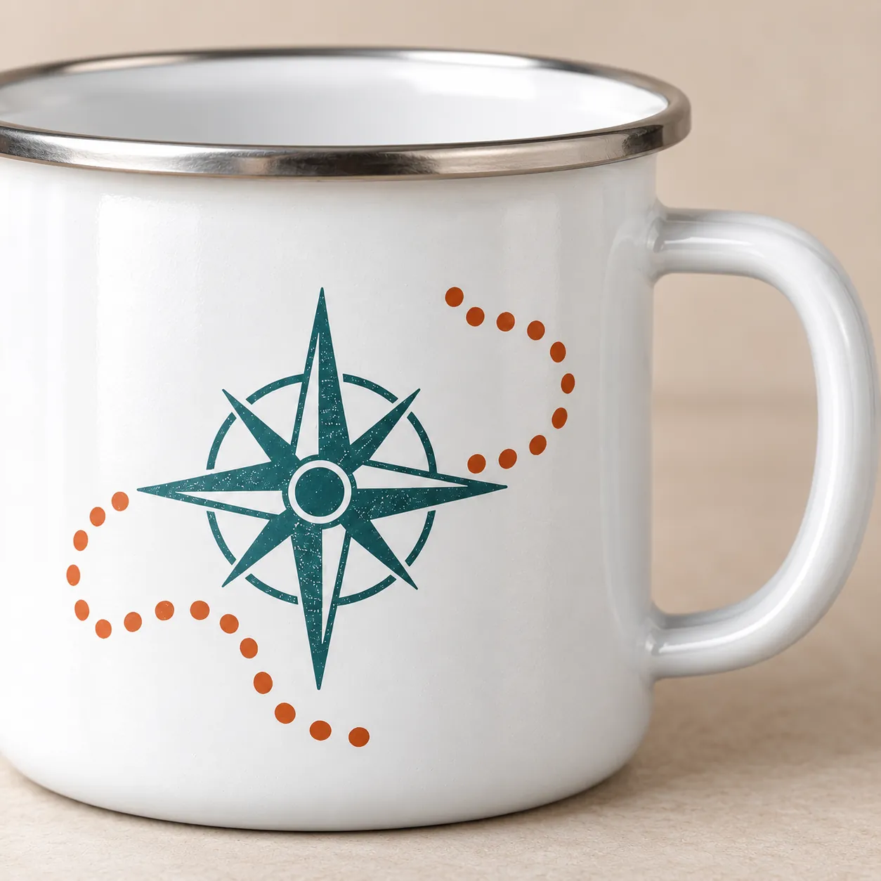 Trail Compass Enamel Camp Mug — detail design mockup