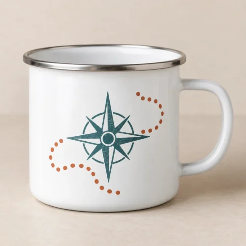 Trail Compass Enamel Camp Mug — main design mockup