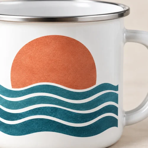 Lake Pause Enamel Camp Mug — detail design mockup