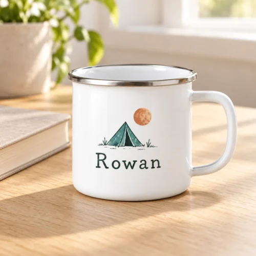 Camp Name Enamel Camp Mug — lifestyle design mockup