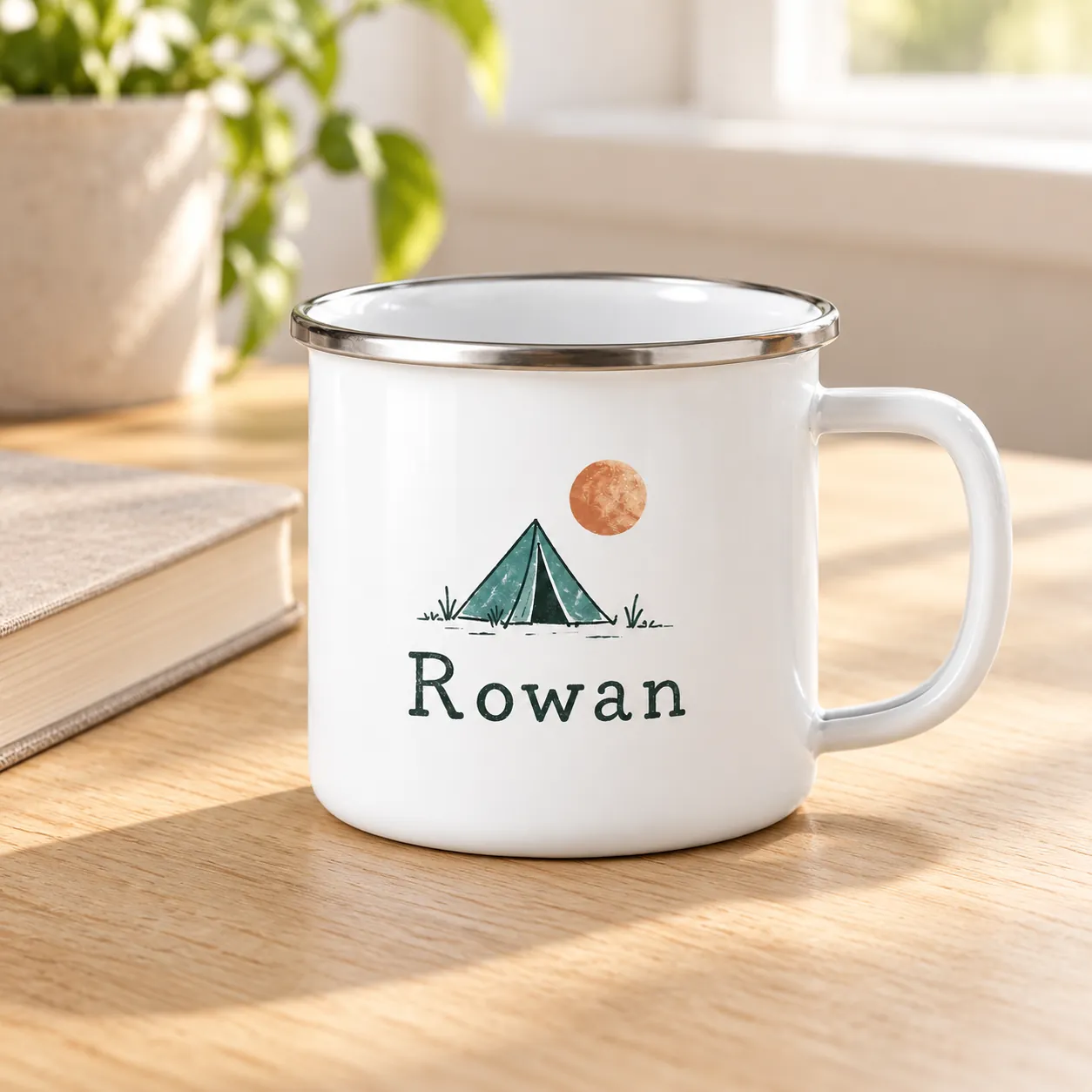 Camp Name Enamel Camp Mug — lifestyle design mockup
